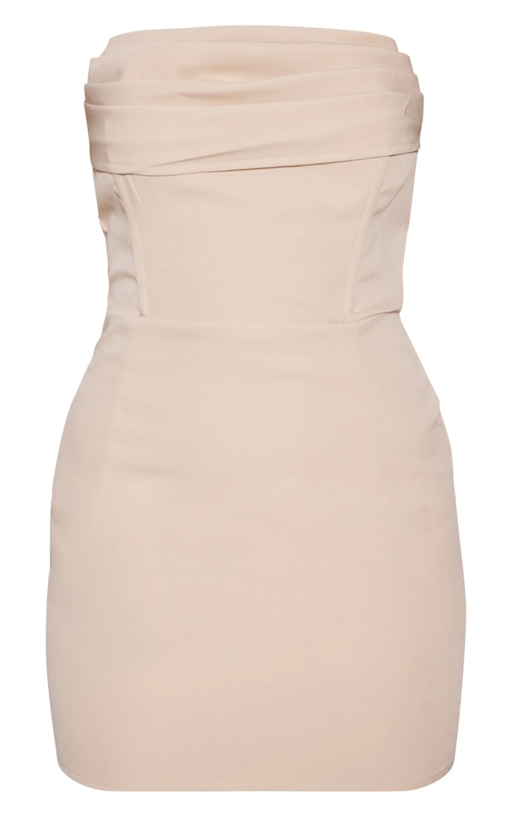 Nude Woven Bandeau Drape Cowl Detail Bodycon Dress - Image 5