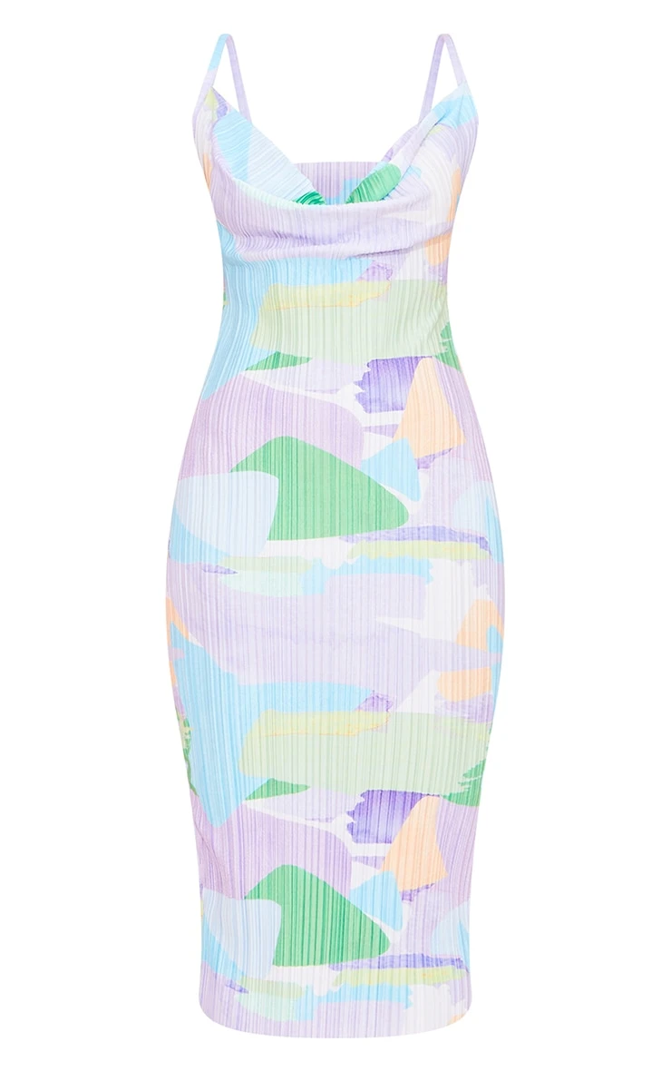 Multi Abstract Print Plisse Strappy Midi Dress - Image 5