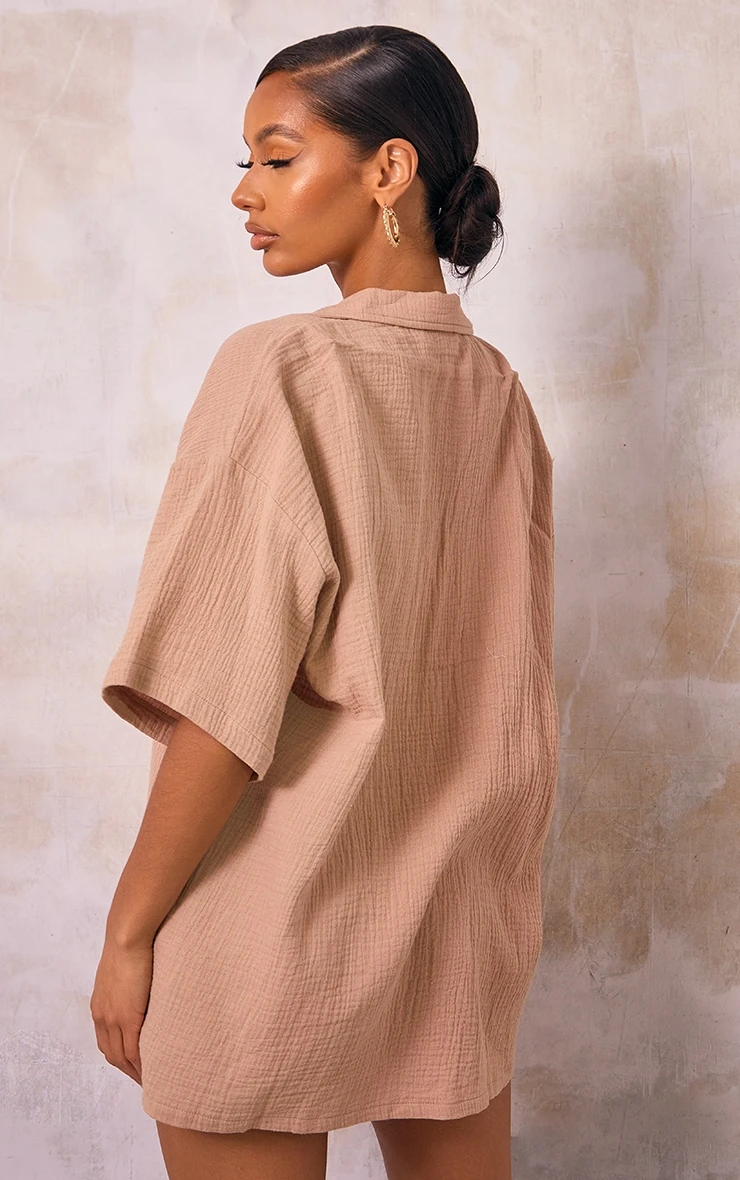 Nude Woven Pocket Detail Short Sleeve Oversized Shirt - Image 2
