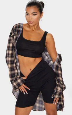 Basic Black Cotton Blend Scoop Neck Crop Top
