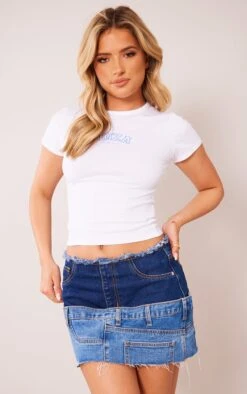 White Ibiza Print Fitted Long T Shirt