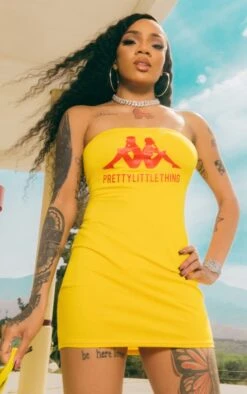 Kappa Yellow Printed Bandeau Bodycon Dress