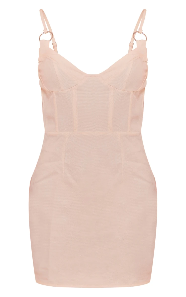 Stone Linen Look Corset Detail Ring Bodycon Dress - Image 4
