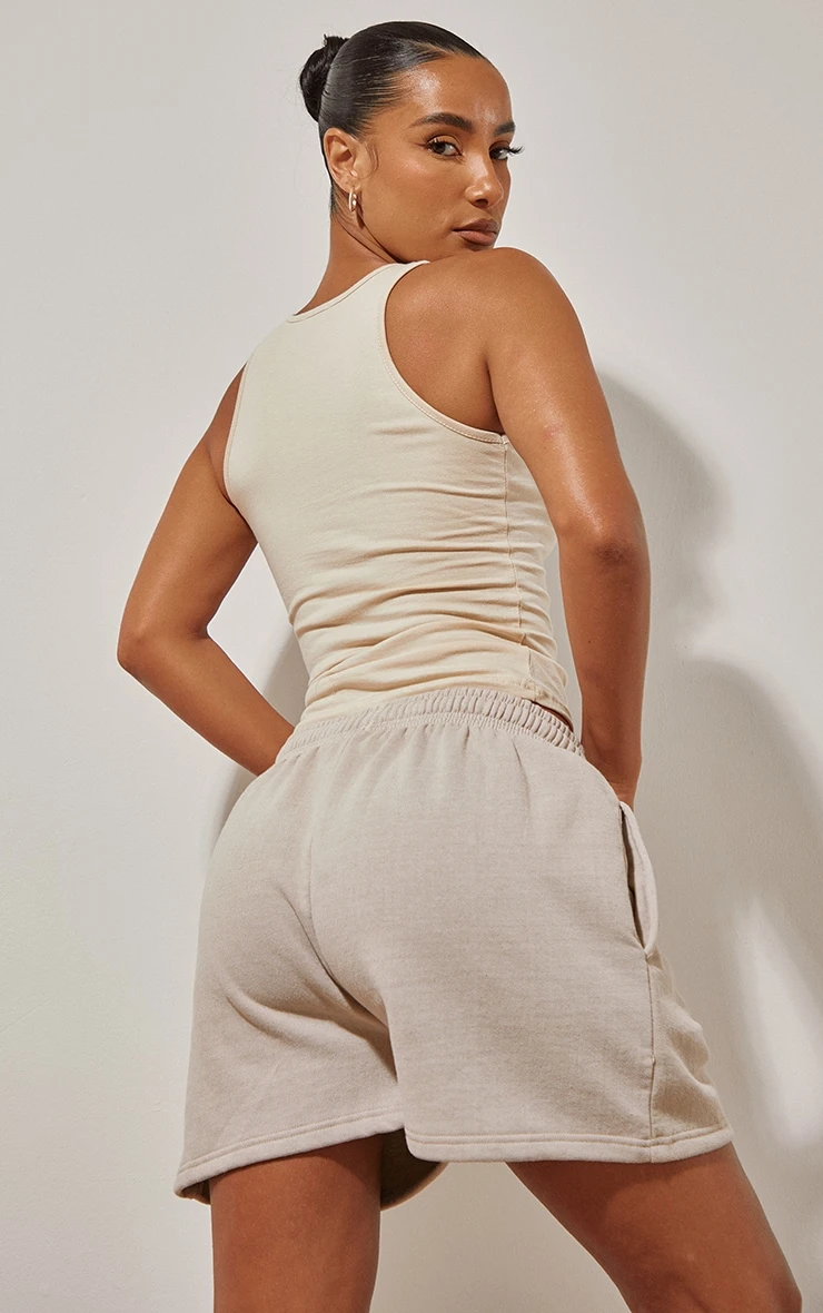 Beige Cotton Basic Longline Racer Top - Image 2