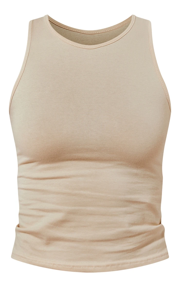 Beige Cotton Basic Longline Racer Top - Image 5