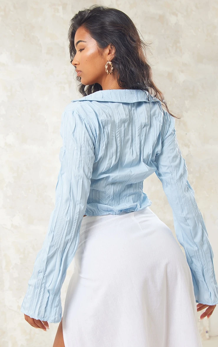 Dusty Blue Tie Front Textured Shirt - Image 2