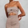 Taupe Bandeau Cut Out Button Down Bodycon Dress