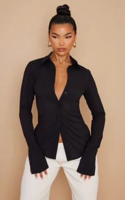 Black Chiffon Fitted Shirt