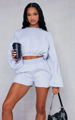 Ash Grey Oversized Cinched Cropped Sweat