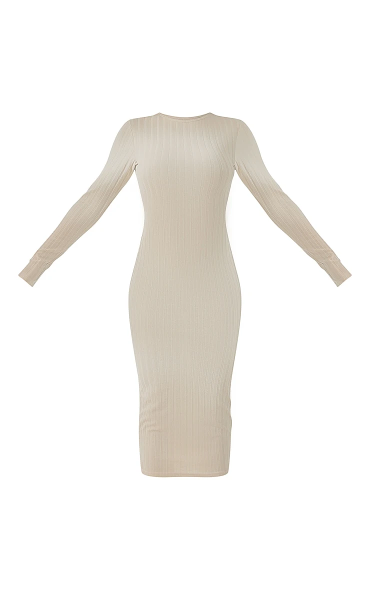 Oatmeal Wide Rib Tie Back Midi Dress - Image 4