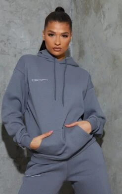 PRETTYLITTLETHING Logo Charcoal Grey Est 2012 Oversized Hoodie