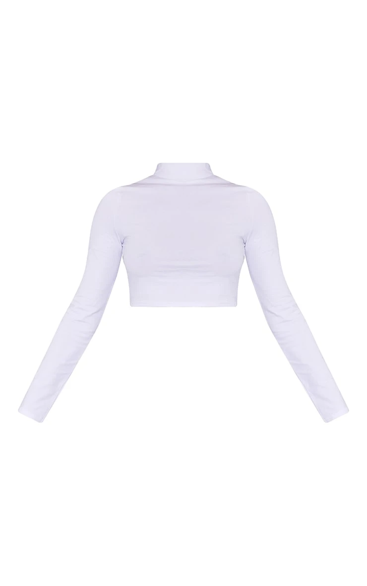 White High Neck Long Sleeve Crop Top - Image 5