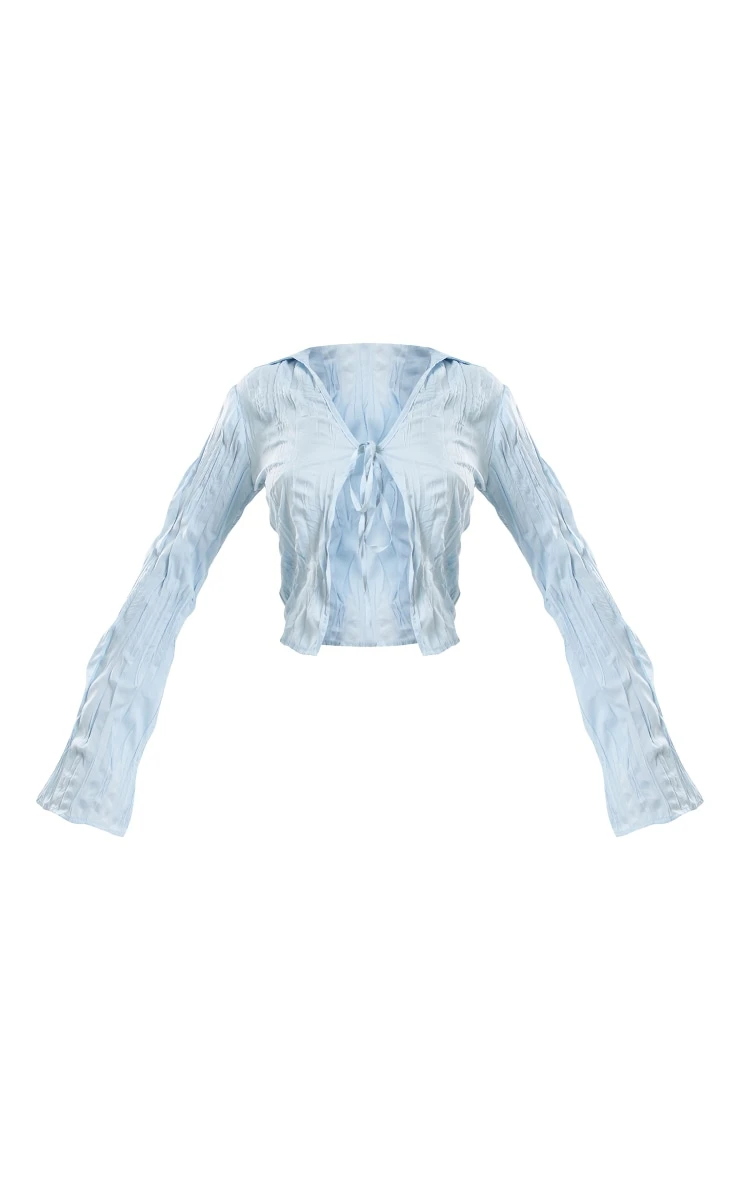 Dusty Blue Tie Front Textured Shirt - Image 5