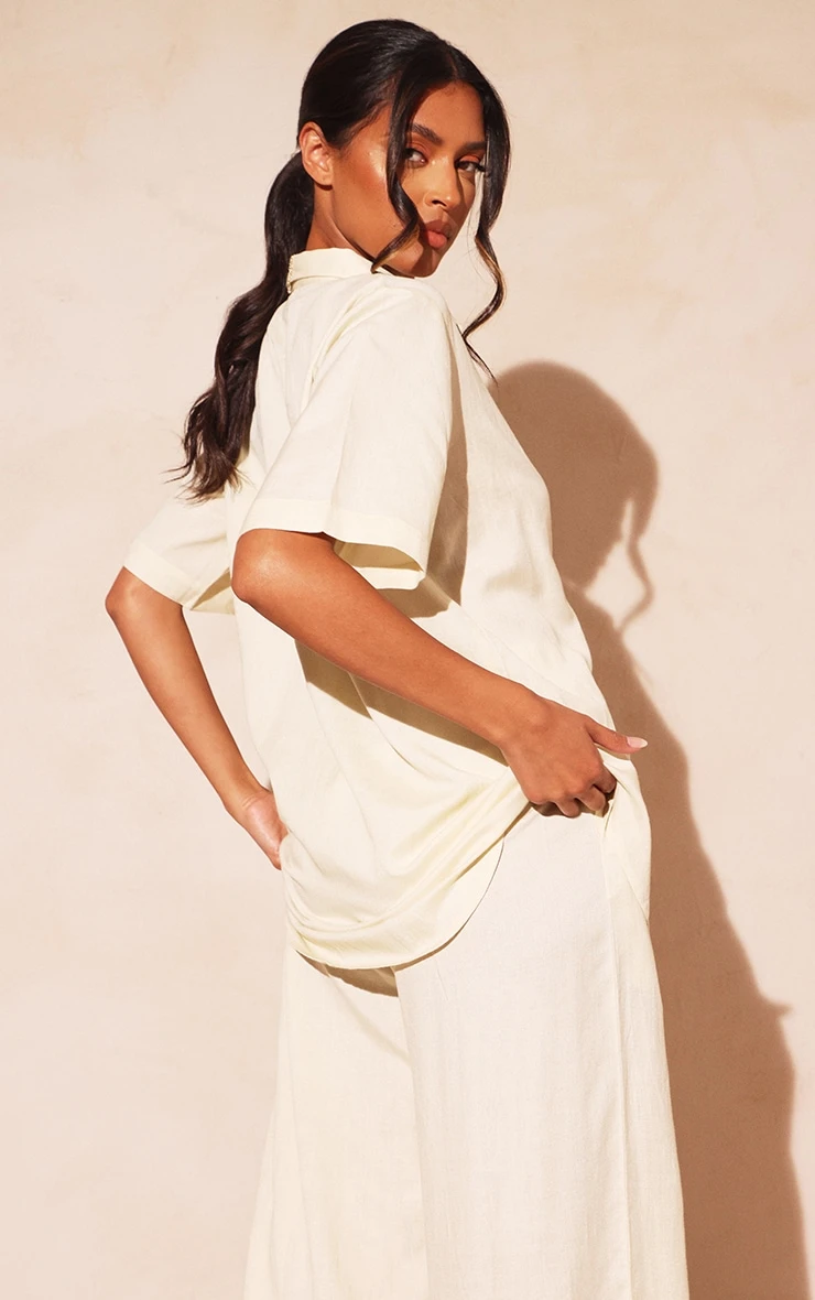 Stone Linen Look Oversized Boxy Short Sleeve Shirt - Image 2