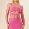 Pink Stretch Woven Strappy Cut Out Bodycon Dress
