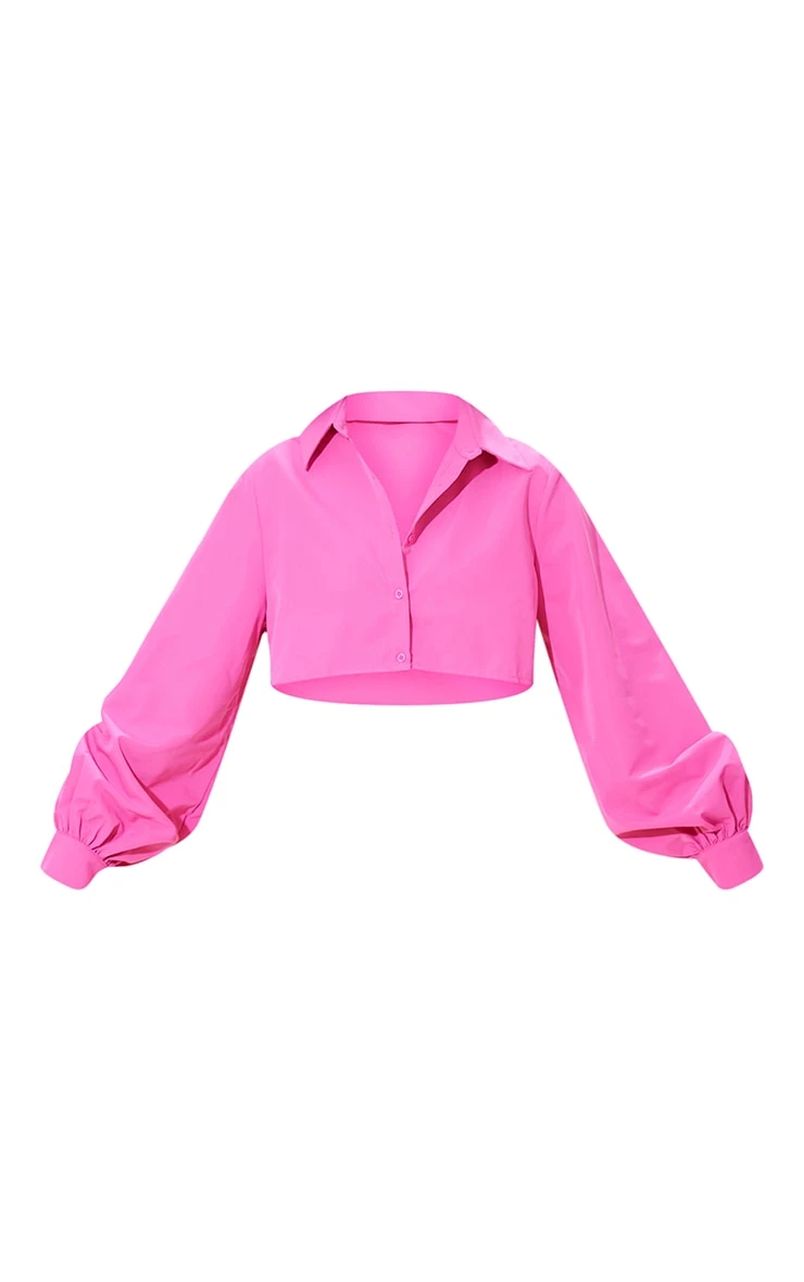 Hot Pink Woven Oversized Cropped Shirt - Image 5