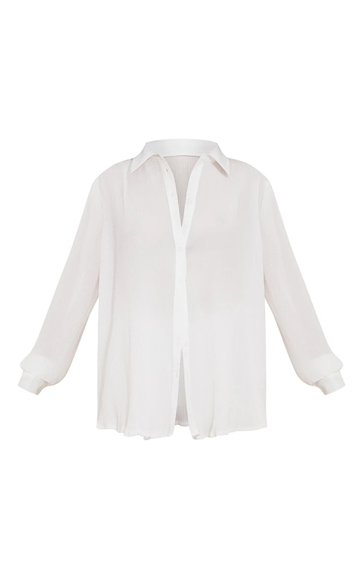 White Plisse Button Front Oversized Shirt - Image 5