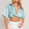 Sage Green Heavy Satin Twist Front Shirt
