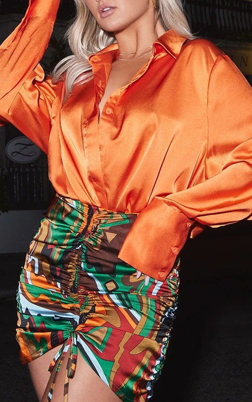 Orange Oversized Satin Shirt - Image 4