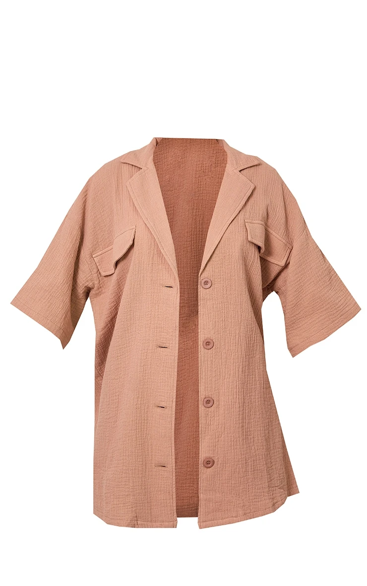 Nude Woven Pocket Detail Short Sleeve Oversized Shirt - Image 5