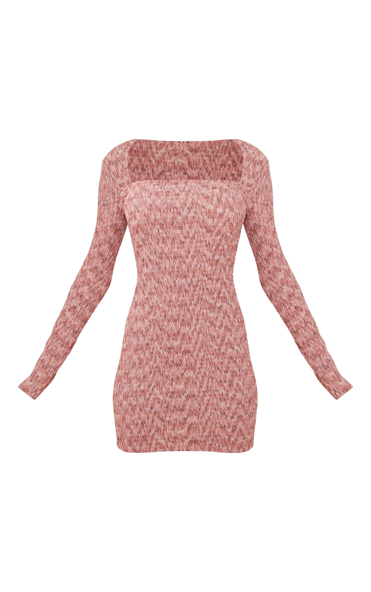 Pink Space Dye Shirred Cap Sleeve Bodycon Dress - Image 5