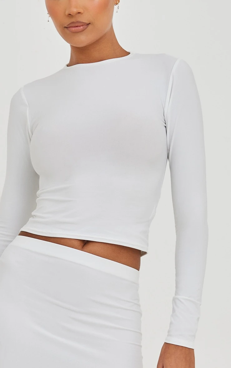 White Soft Touch Long Sleeve Top - Image 4
