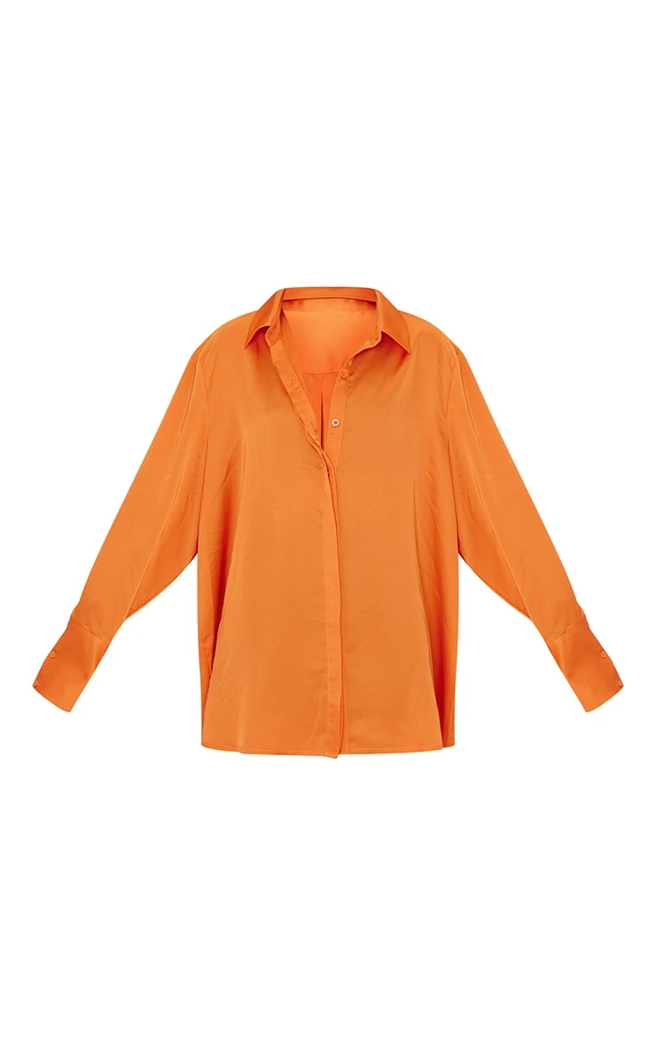 Orange Oversized Satin Shirt - Image 5