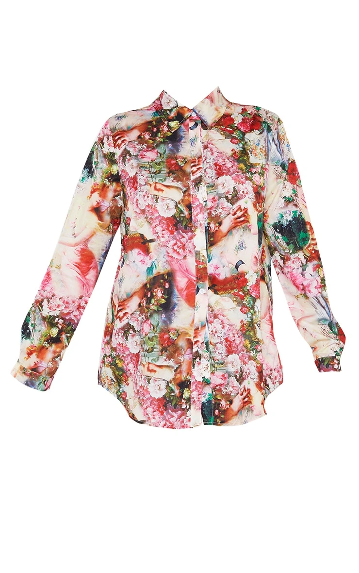 Rose Femme Renaissance Print Oversized Shirt - Image 3