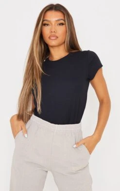 Cotton Black Basic Slim Fit T-Shirt