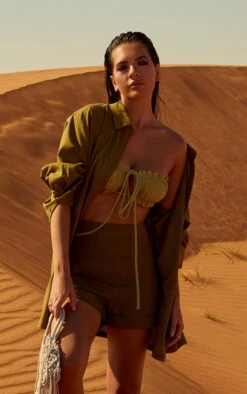 Khaki Linen Look Oversized Shirt