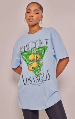 Baby Blue County Tennis Print T Shirt
