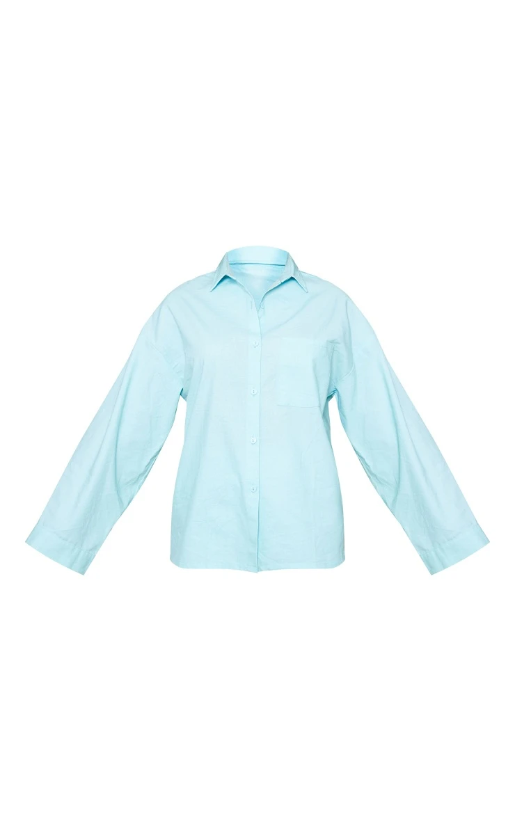 Blue Woven Balloon Sleeve Oversized Shirt - Image 5