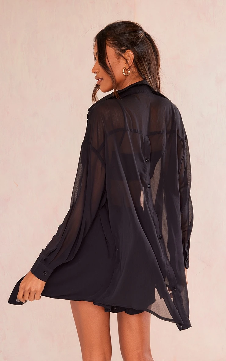 Black Textured Button Up Back Shirt