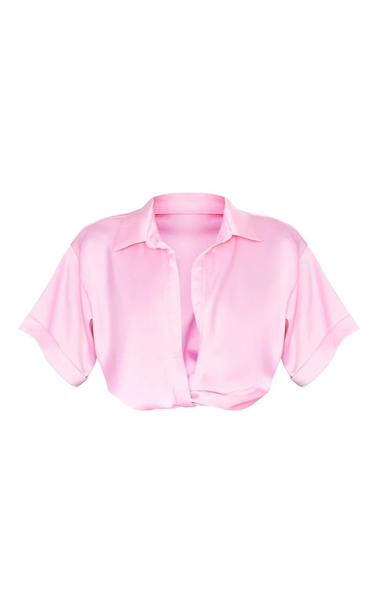 Candy Pink Heavy Satin Twist Front Shirt - Image 5