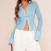 Blue Sheer Textured Fitted Shirt