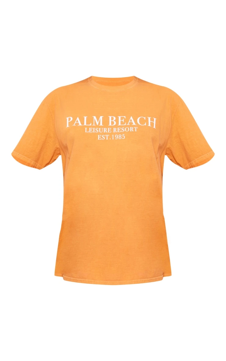 Orange Palm Beach Printed Washed T Shirt - Image 5