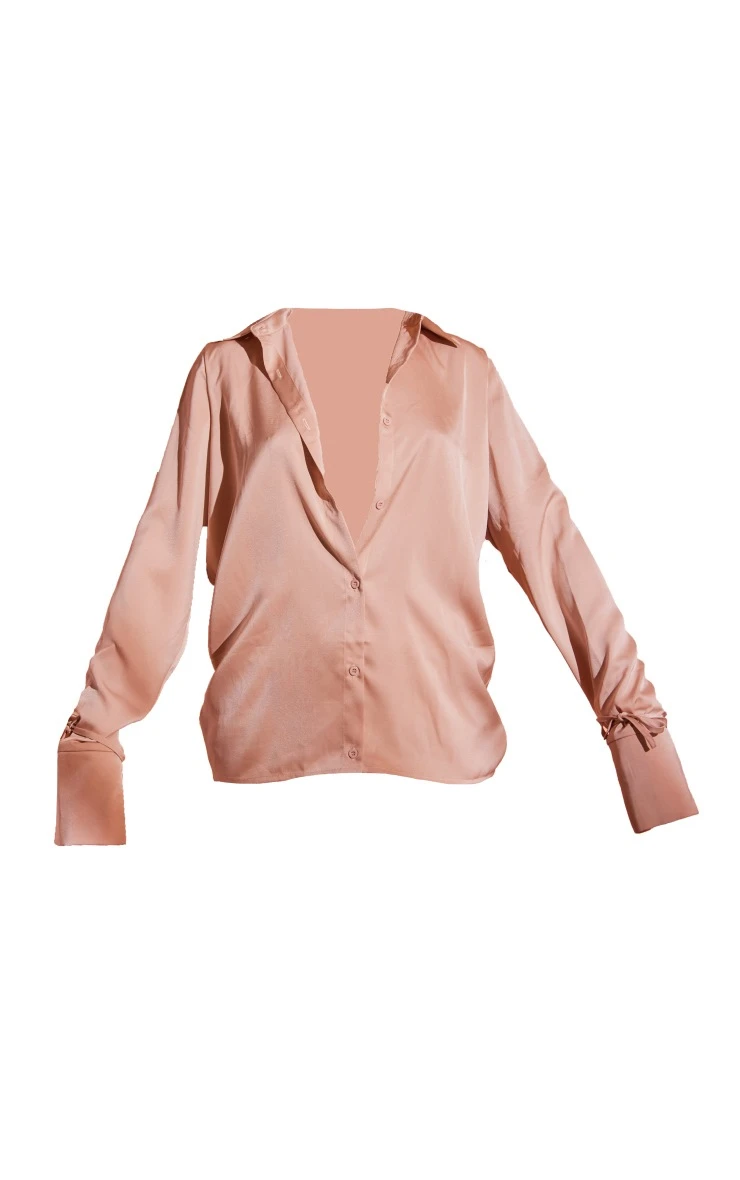 Champagne Satin Oversized Tie Cuff Shirt - Image 5