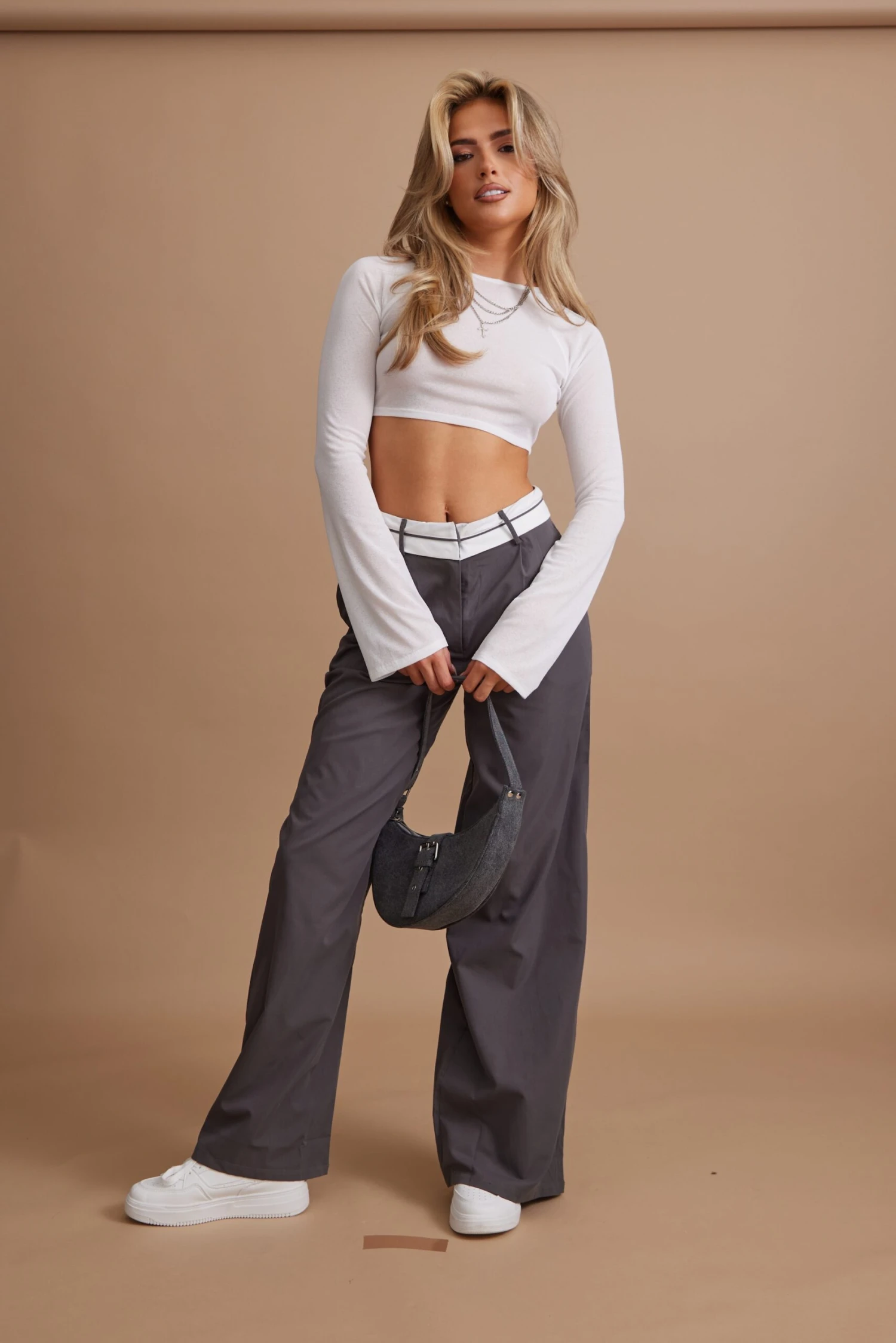 White Burnout Mesh Long Sleeve Crop Top - Image 3