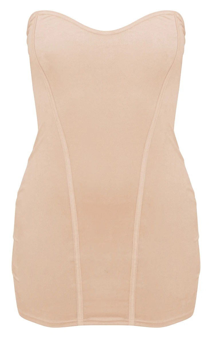 Camel Faux Suede Bandeau Bodycon Dress - Image 4