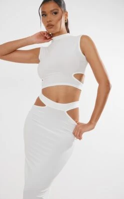 White Slinky Cut Out Sleeveless Top