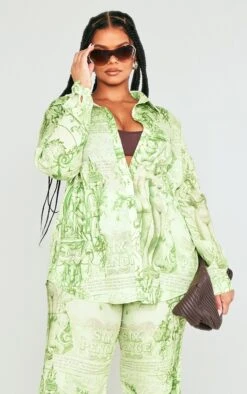 Plus Green Statue Print Oversized Shirt